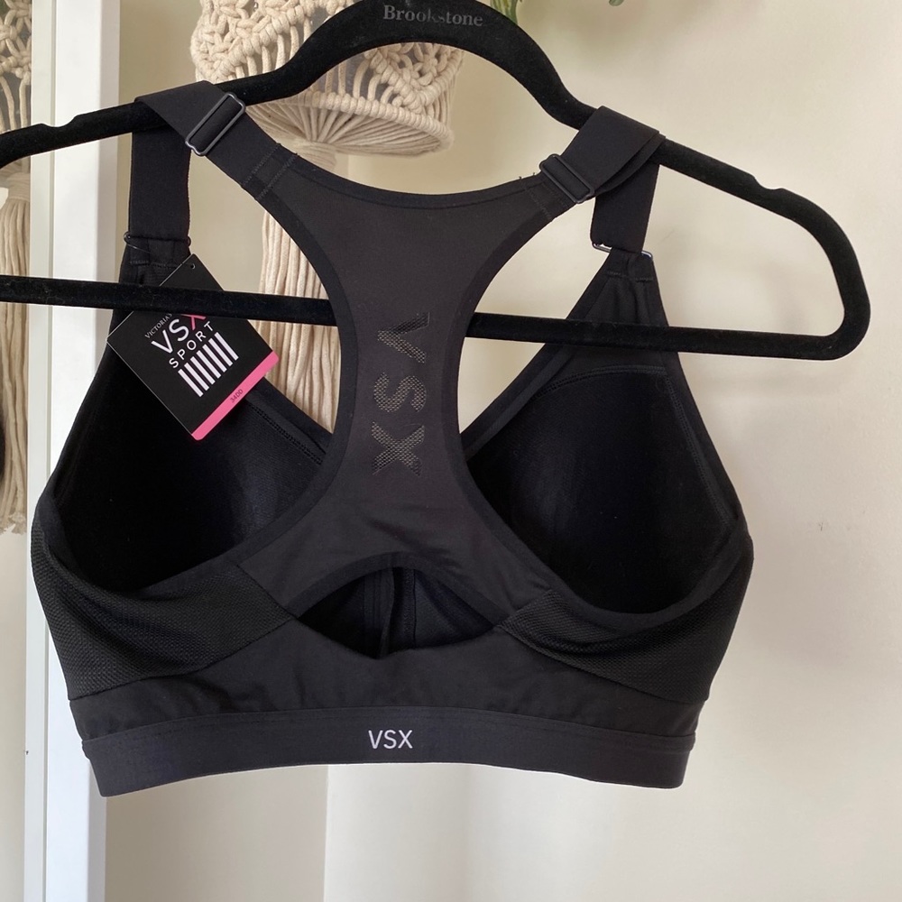 Black, front-zip sports bra